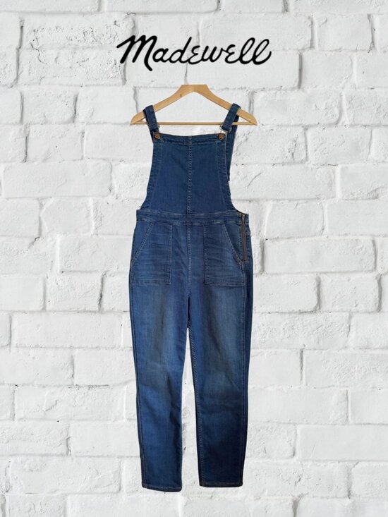 Madewell Denim - Madewell Skinny Overalls Side Zip Stretch Denim Medium Wash Size Large